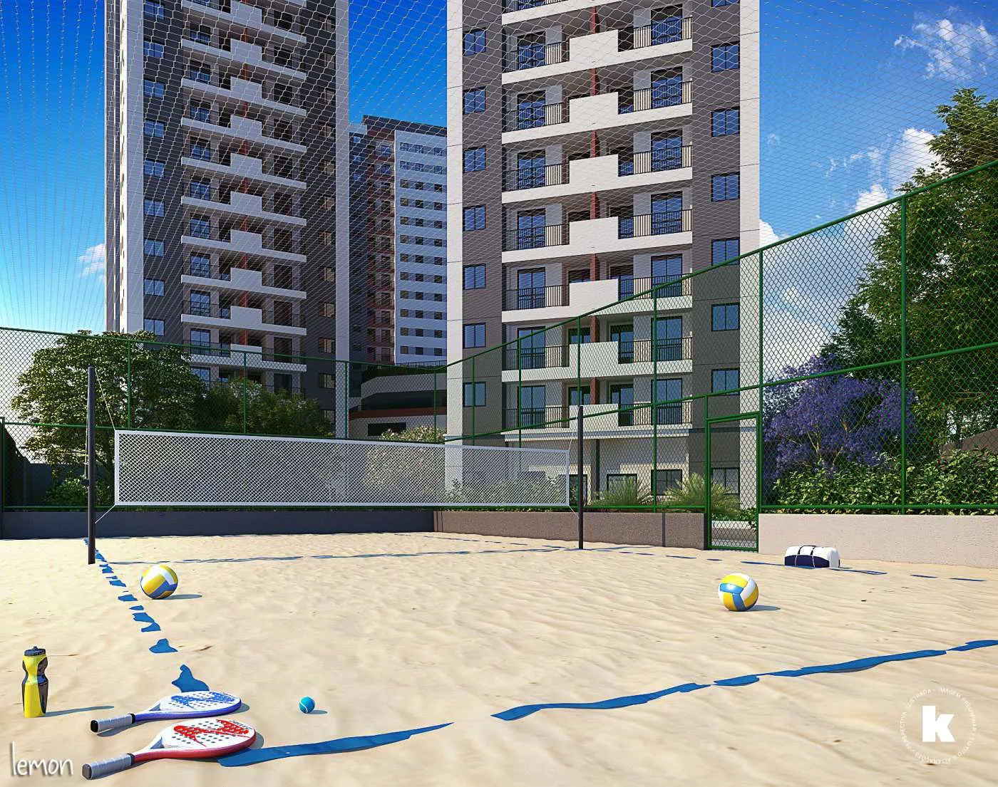 Quadra de beach tennis no Gran Kazzas Nações Unidas